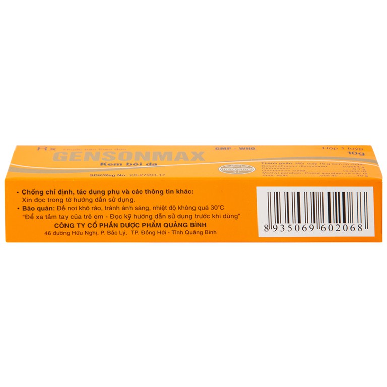 Kem bôi da Gensonmax Quapharco giảm biểu hiện viêm của các bệnh về da (10g)
