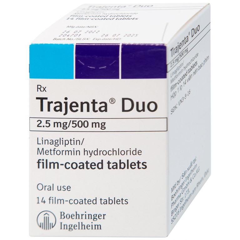 Thuốc Trajenta Duo 2.5mg/500mg Boehringer điều trị đái tháo đường típ 2 (14 viên)
