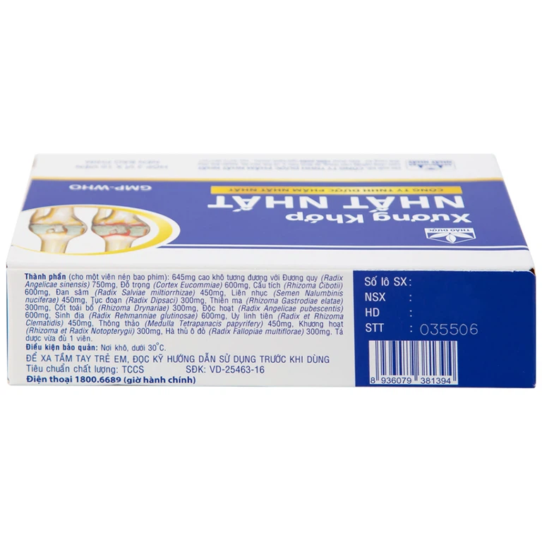 Thuốc Xương Khớp Nhất Nhất điều trị các chứng đau lưng, đau cột sống (2 vỉ x 10 viên) 