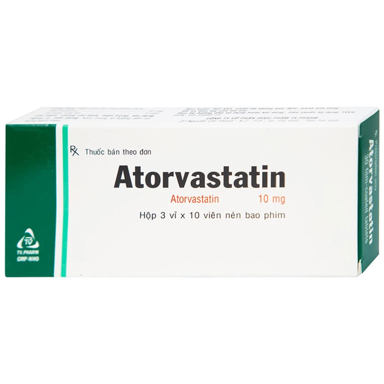 Thuốc Atorvastatin 10mg TV.Pharm điều trị tăng cholesterol toàn phần, LDL-cholesterol (3 vỉ x 10 viên)