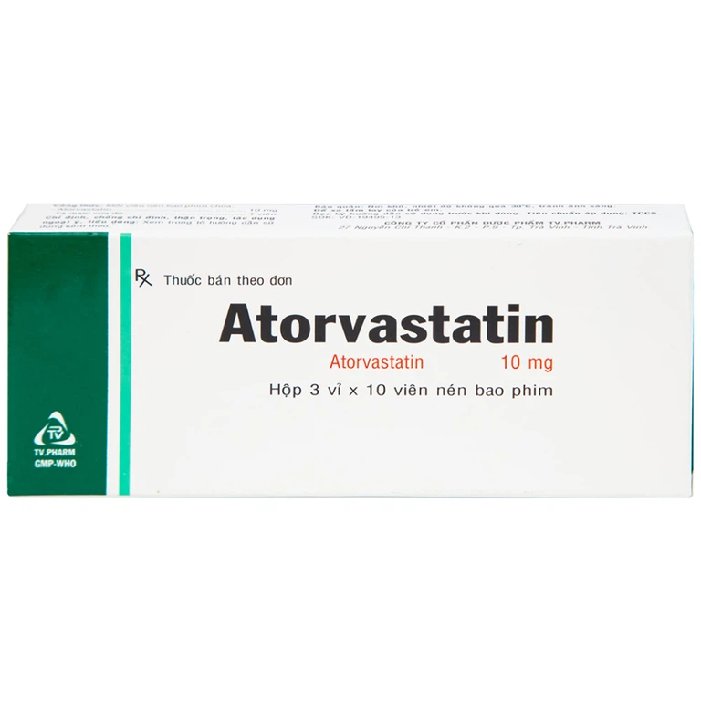 Thuốc Atorvastatin 10mg TV.Pharm điều trị tăng cholesterol toàn phần, LDL-cholesterol (3 vỉ x 10 viên)