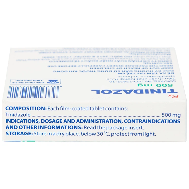 Thuốc Tinidazol 500mg Domesco dự phòng nhiễm khuẩn sau phẫu thuật (1 vỉ x 4 viên)