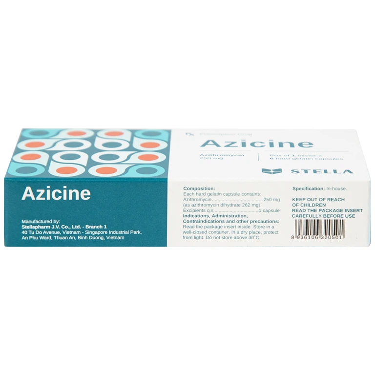 Thuốc Azicine 250mg Stella điều trị nhiễm khuẩn (1 vỉ x 6 viên)