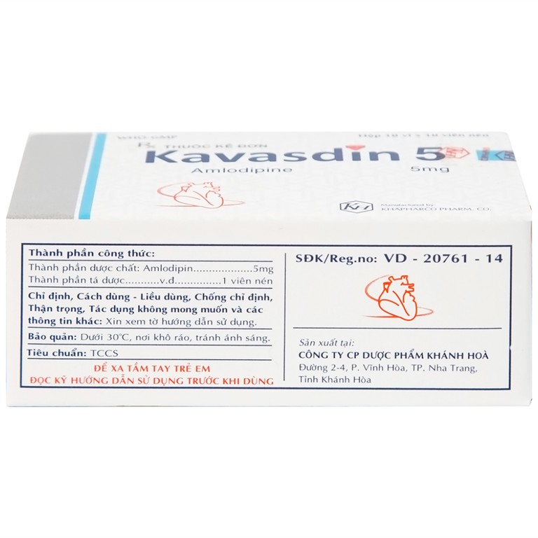 Thuốc Kavasdin 5 Khánh Hòa hỗ trợ điều trị tăng huyết áp (10 vỉ x 10 viên)