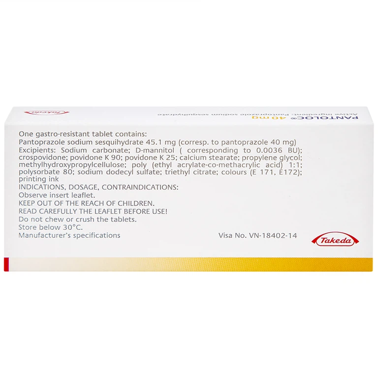 Viên nén Pantoloc 40mg Takeda điều trị viêm thực quản trào ngược (1 vỉ x 7 viên) 