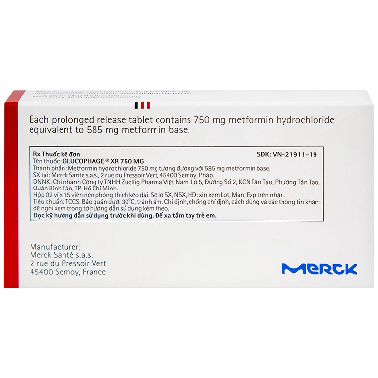 Thuốc Glucophage XR 750mg Merck điều trị tiểu đường típ 2 (2 vỉ x 15 viên)