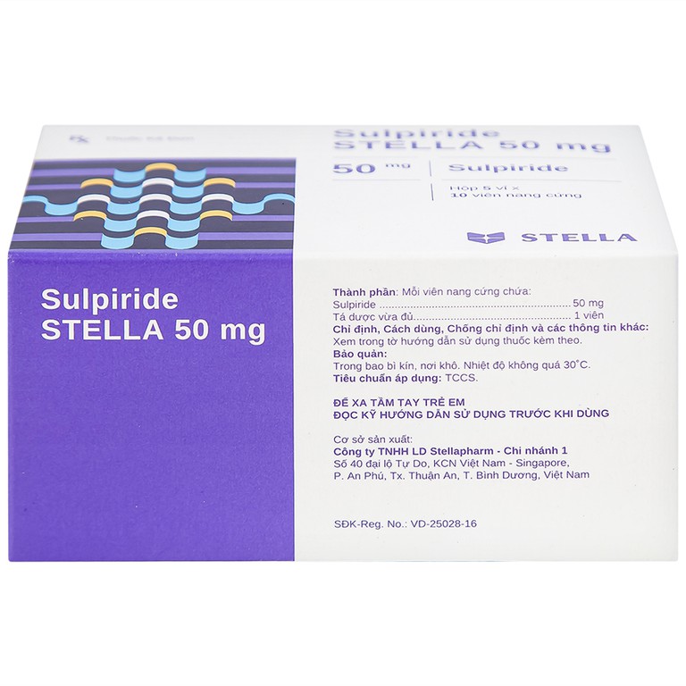 Thuốc Sulpiride Stella 50mg điều trị chứng lo âu (5 vỉ x 10 viên)