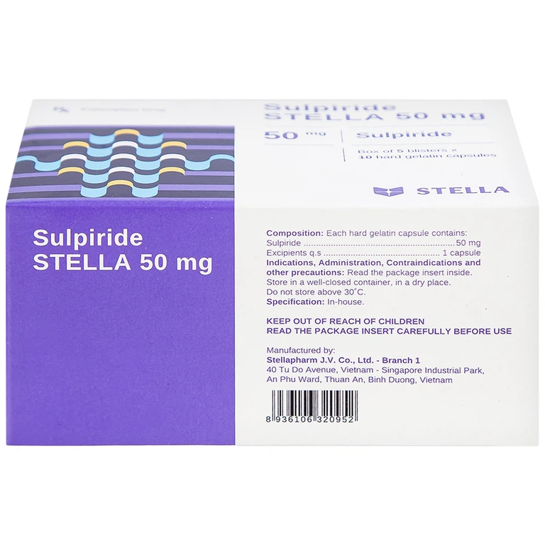 Thuốc Sulpiride Stella 50mg điều trị chứng lo âu (5 vỉ x 10 viên)