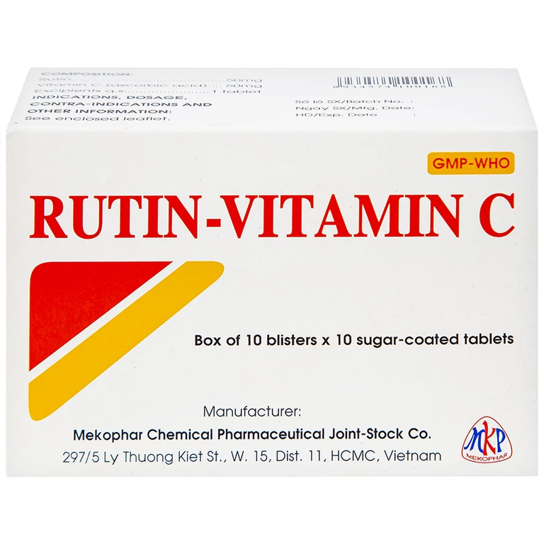 Thuốc Rutin-Vitamin C Mekophar hỗ trợ điều trị các hội chứng chảy máu, xơ cứng (10 vỉ x 10 viên)