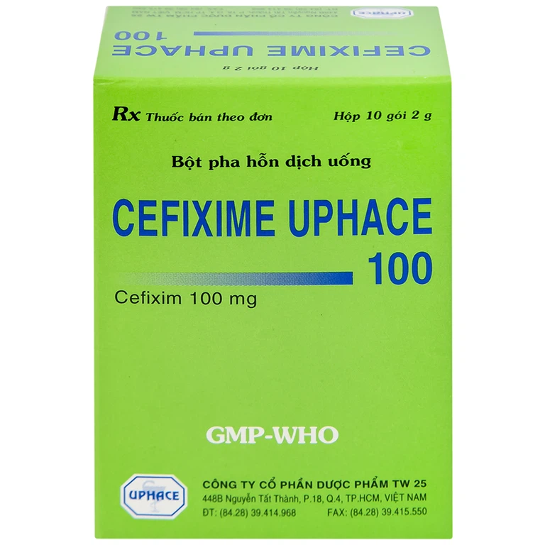 Bột pha hỗn dịch uống Cefixime Uphace 100mg điều trị nhiễm khuẩn (10 gói x 2g)