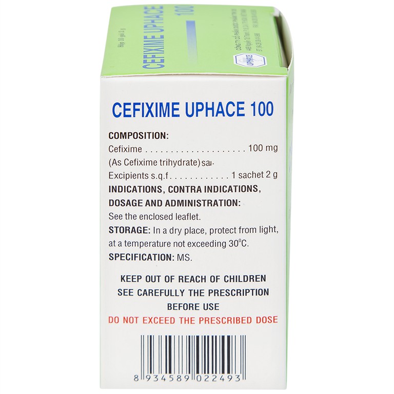Bột pha hỗn dịch uống Cefixime Uphace 100mg điều trị nhiễm khuẩn (10 gói x 2g)