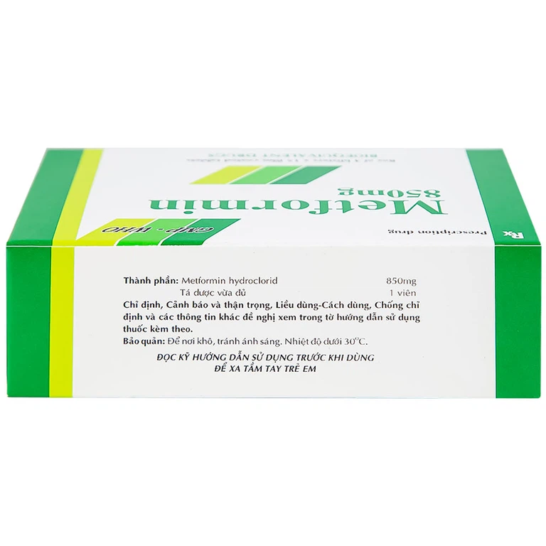 Viên nén Metformin 850mg Tipharco điều trị đái tháo đường không phụ thuộc insulin típ 2 (4 vỉ x 15 viên) 