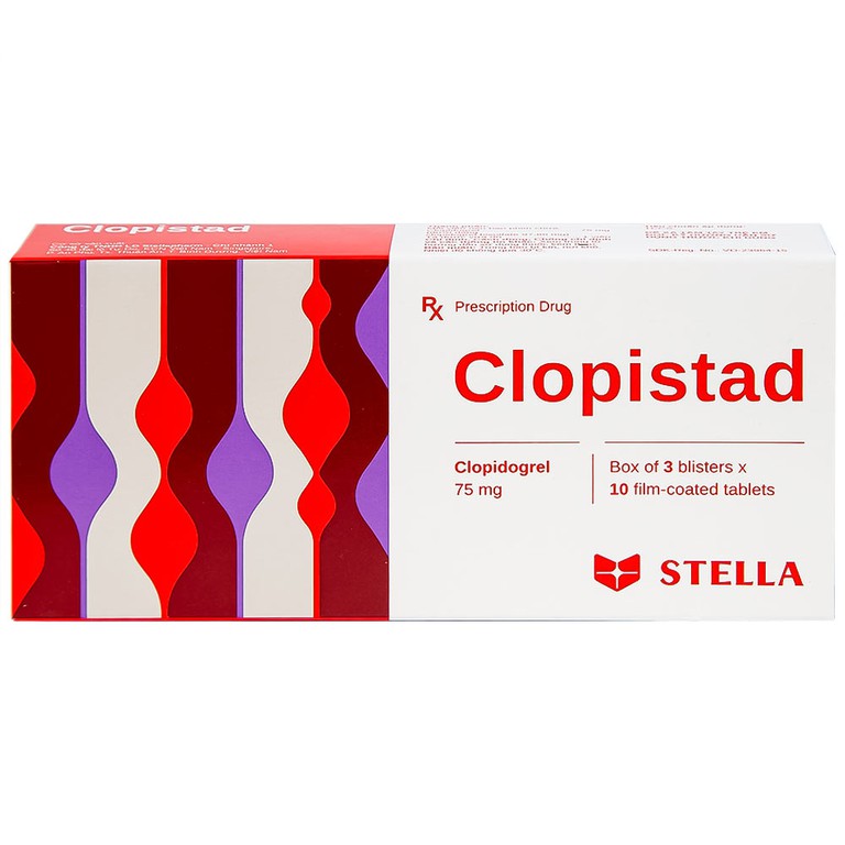 Thuốc Clopistad 75mg Stella phòng ngừa các biến cố do huyết khối động mạch (3 vỉ x 10 viên)