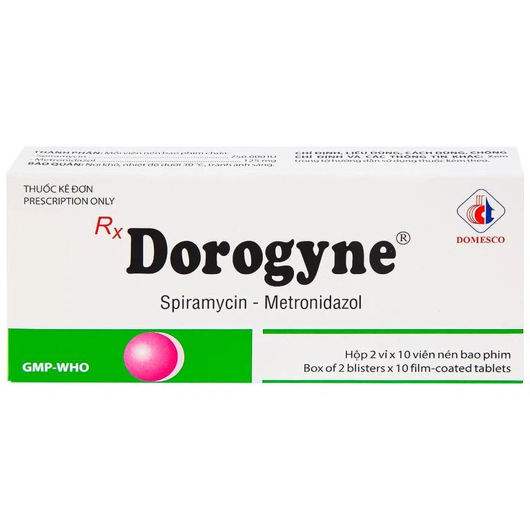 Thuốc Dorogyne Domesco điều trị các bệnh nhiễm khuẩn răng miệng cấp và mạn tính (2 vỉ x 10 viên)