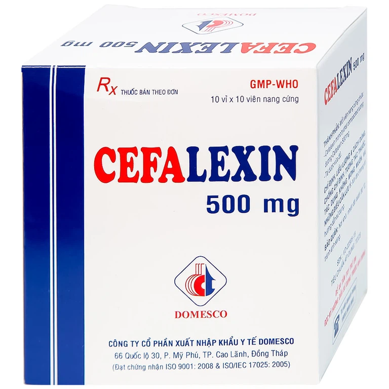 Thuốc Cefalexin 500mg Domesco điều trị nhiễm khuẩn (10 vỉ x 10 viên)
