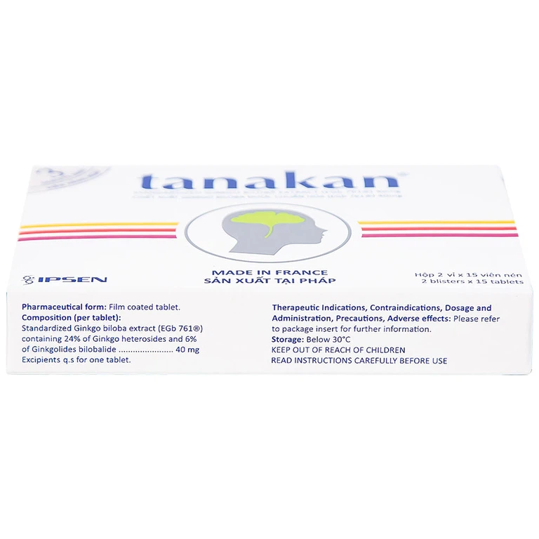 Thuốc Tanakan Ipsen điều trị triệu chứng rối loạn nhận thức ở người lớn tuổi (2 vỉ x 15 viên)