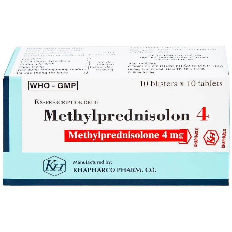 Thuốc Methylprednisolon 4 Khapharco kháng viêm, điều trị viêm khớp dạng thấp, lupus ban đỏ hệ thống (10 vỉ x 10 viên)
