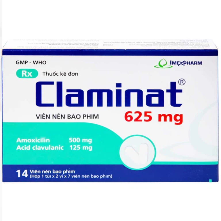 Thuốc Claminat 625mg Imexpharm điều trị nhiễm trùng (2 vỉ x 7 viên)