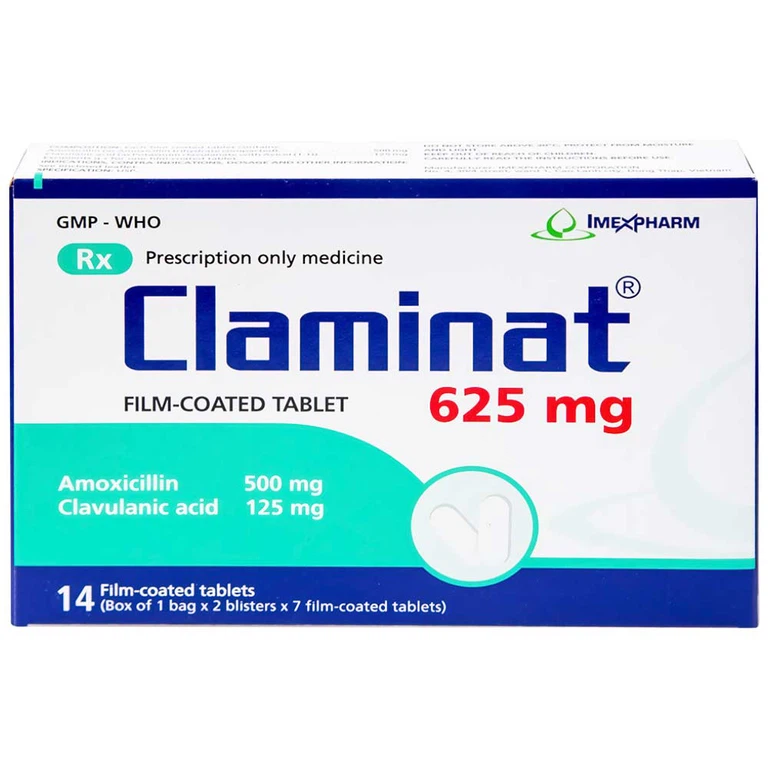 Thuốc Claminat 625mg Imexpharm điều trị nhiễm trùng (2 vỉ x 7 viên)