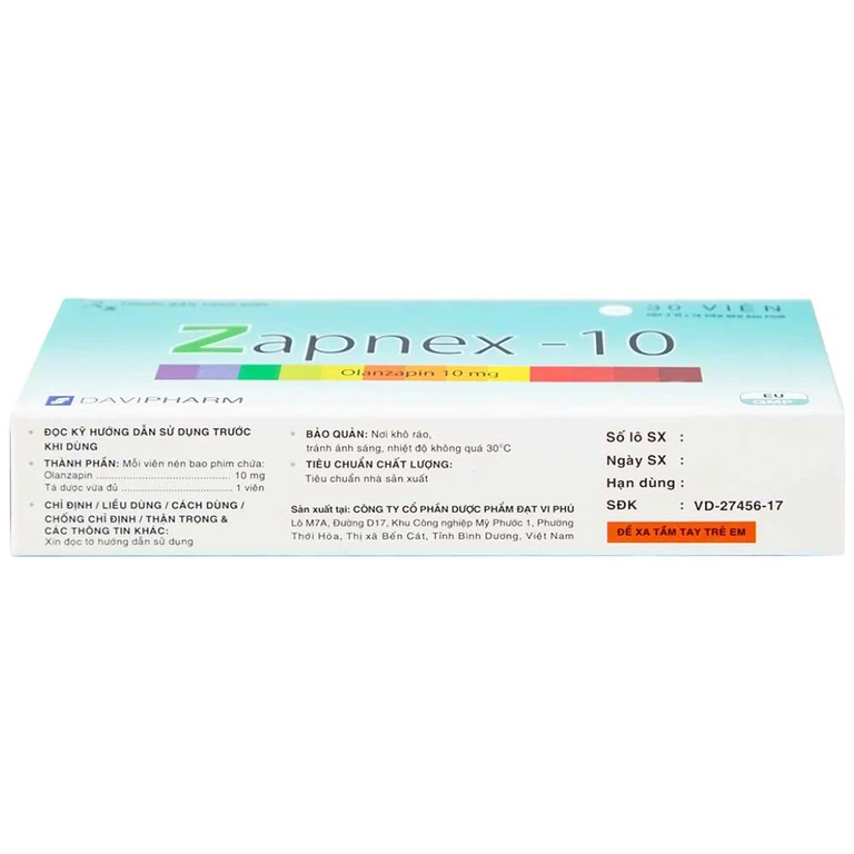 Thuốc Zapnex-10 DaviPharm điều trị tâm thần phân liệt (3 vỉ x 10 viên)
