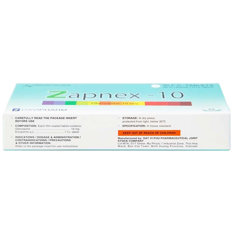 Thuốc Zapnex-10 DaviPharm điều trị tâm thần phân liệt (3 vỉ x 10 viên)