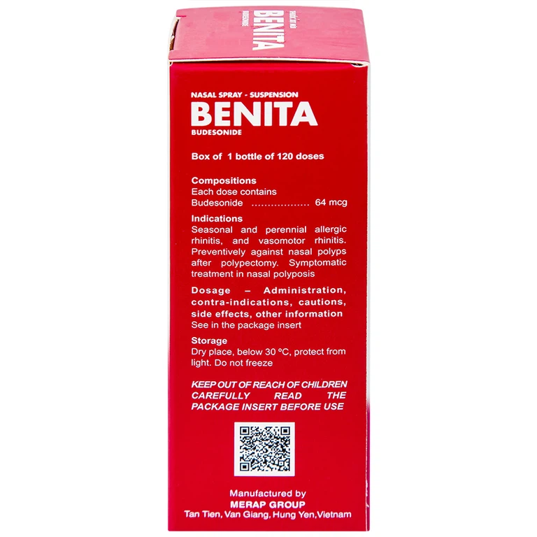 Thuốc xịt mũi Benita Merap điều trị viêm mũi dị ứng, polyp mũi (120 liều)