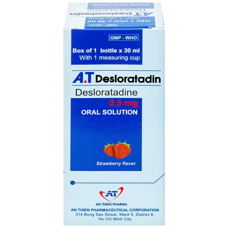 Dung dịch uống A.T Desloratadin An Thiên hương dâu giảm triệu chứng viêm mũi dị ứng, mày đay (30ml)