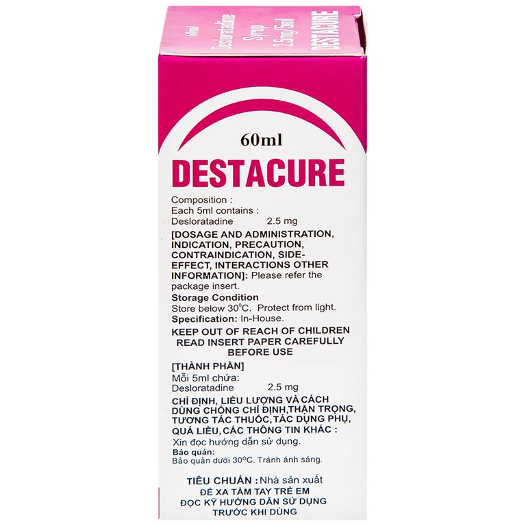 Siro Destacure 2.5mg/5ml Gracure điều trị viêm mũi dị ứng theo mùa và lâu năm, mày đay tự phát mãn tính (60ml)