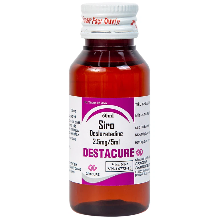 Siro Destacure 2.5mg/5ml Gracure điều trị viêm mũi dị ứng theo mùa và lâu năm, mày đay tự phát mãn tính (60ml)