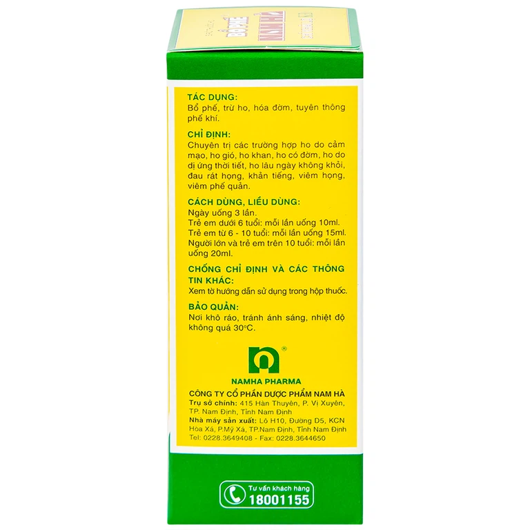 Siro thuốc ho Bổ Phế Nam Hà Chỉ Khái Lộ KĐ chuyên trị ho do cảm mạo, ho gió, ho khan, ho có đờm (125ml)