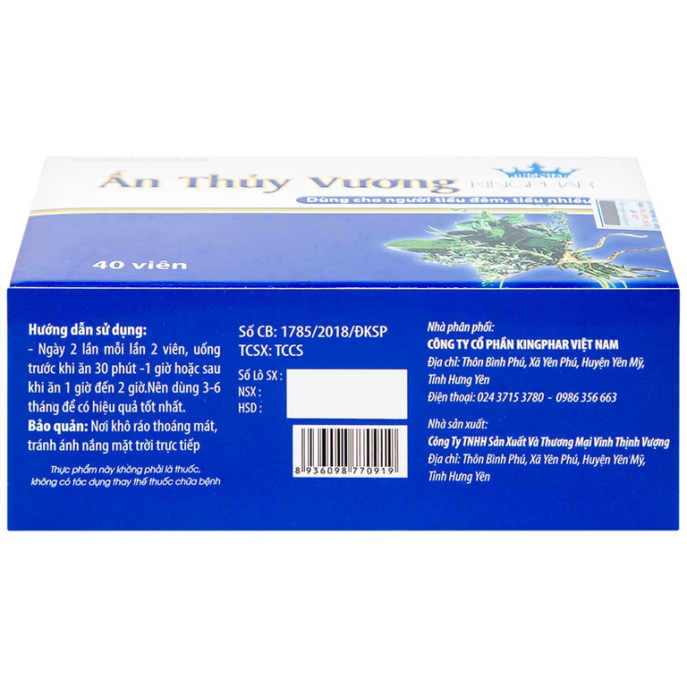 Viên uống Ấn Thủy Vương Kingphar bổ thận, giảm tiêu đêm, tiểu ngày nhiều lần (4 vỉ x 10 viên)
