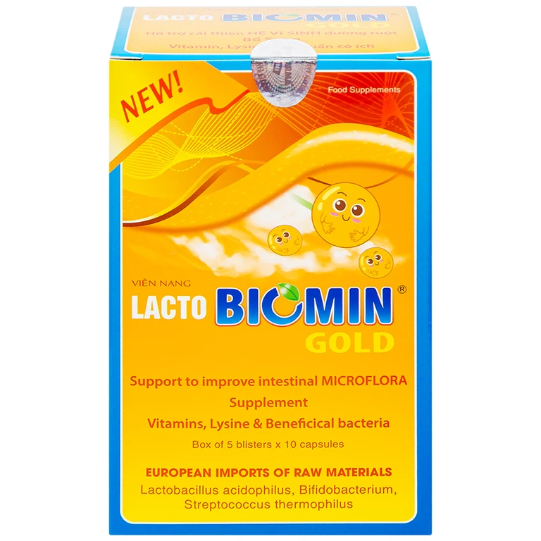 Viên uống Lacto Biomin Gold New HD Pharma hỗ trợ cải thiện hệ vi sinh đường ruột (5 vỉ x 10 viên)