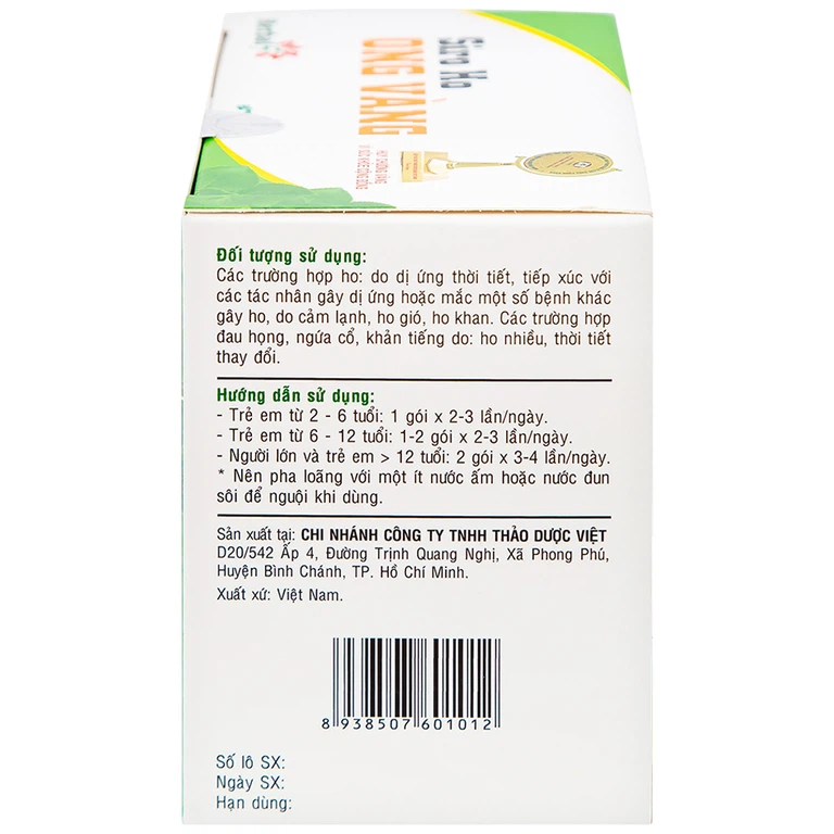 Siro ho Ong Vàng Thảo Dược Việt hỗ trợ làm ấm và sạch họng, giảm ho (30 gói x 5ml)