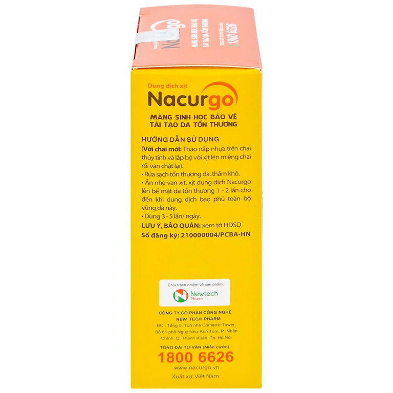 Dung dịch xịt Nacurgo màng sinh học bảo vệ, tái tạo da tổn thương (100 lần xịt)