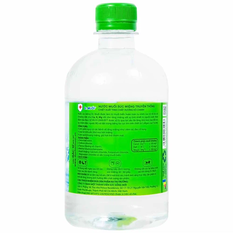 Nước súc miệng Dr. Muối hương vỏ chanh làm giảm nguy cơ các bệnh về răng miệng (500ml)