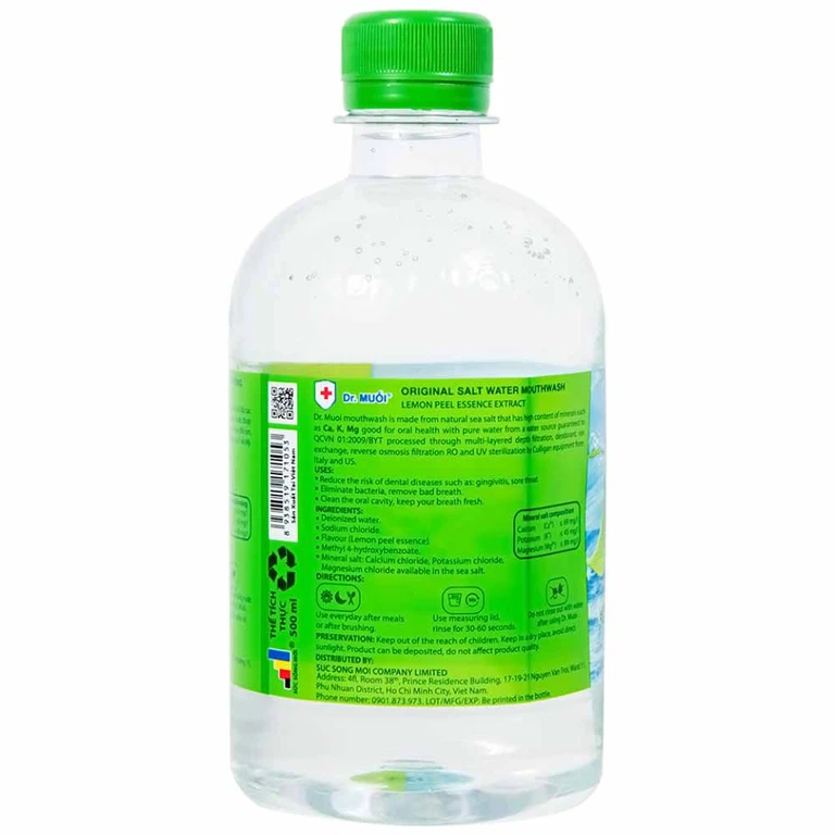 Nước súc miệng Dr. Muối hương vỏ chanh làm giảm nguy cơ các bệnh về răng miệng (500ml)