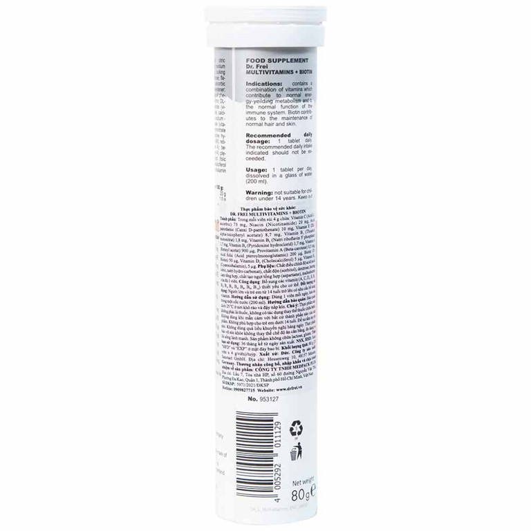 Viên sủi Multivitamins + Biotin Dr. Frei bổ sung vitamin cho cơ thể (20 viên) 