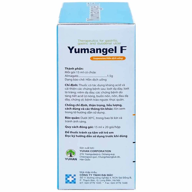 Hỗn dịch uống Yumangel F Yuhan kháng acid và cả thiện loét dạ dày - tá tràng (20 gói x 15ml) 