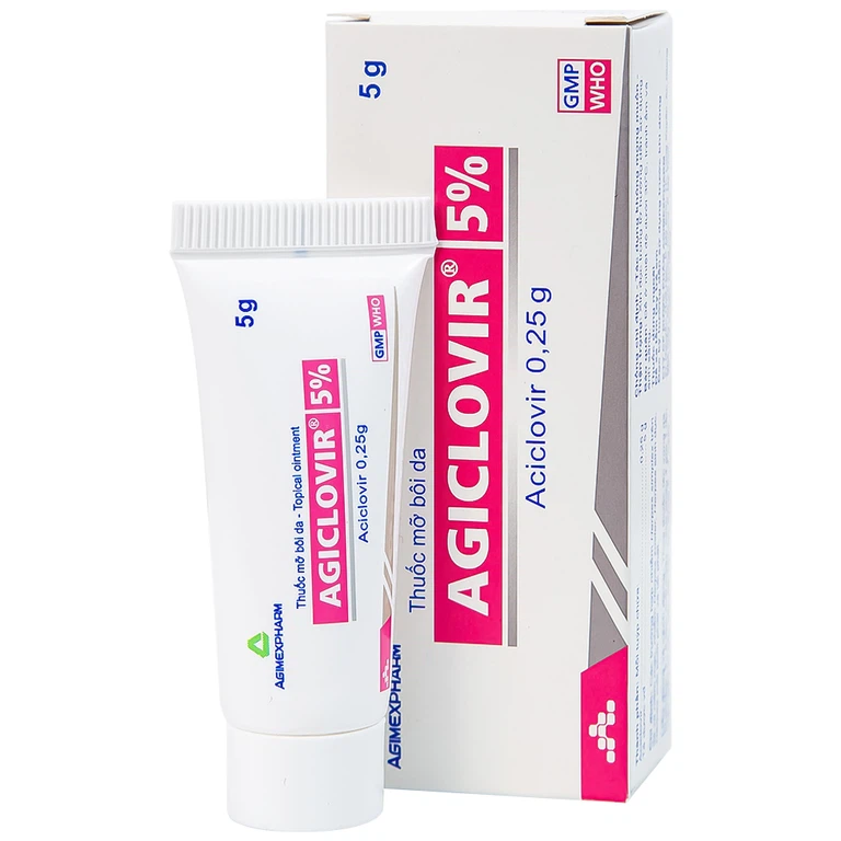 Thuốc mỡ bôi da Agiclovir 5% Agimexpharm điều trị nhiễm Herpes simplex, Herpes zoster, Herpes sinh dục (5g)