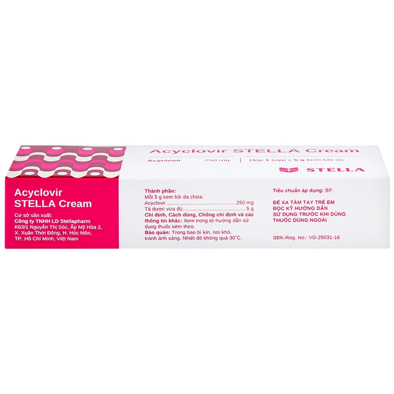 Kem bôi da Acyclovir Stella Cream (5g) điều trị nhiễm virus Herpes simplex