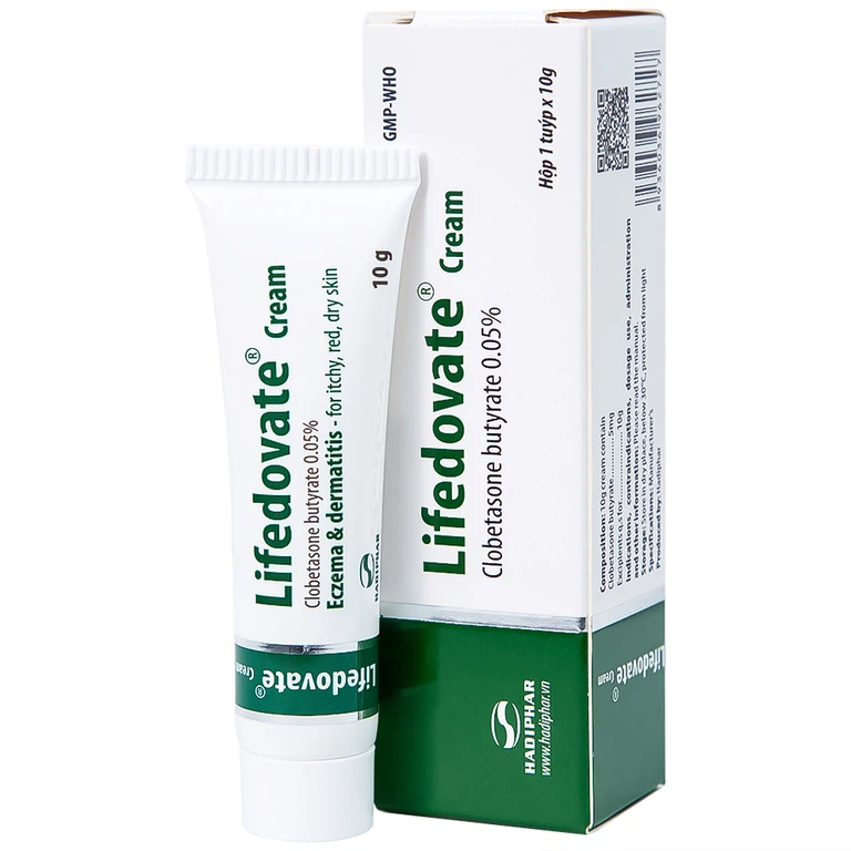 Kem bôi da Lifedovate Cream 0,05% Hadiphar điều trị các vết long eczema, viêm da (10g)