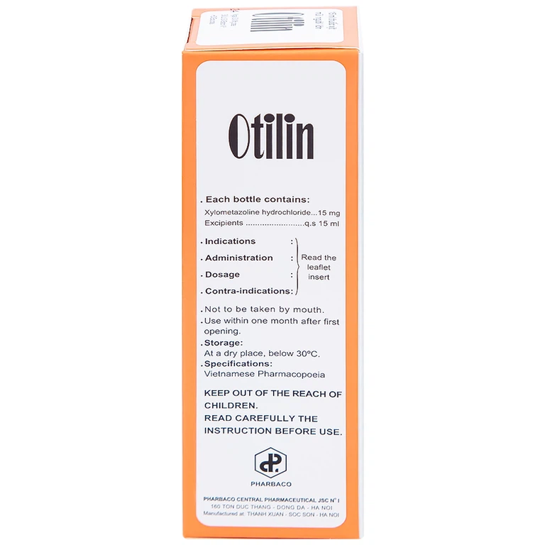 Thuốc xịt mũi Otilin 0.1% Pharbaco giảm ngạt mũi, sung huyết trong viêm mũi (15ml)