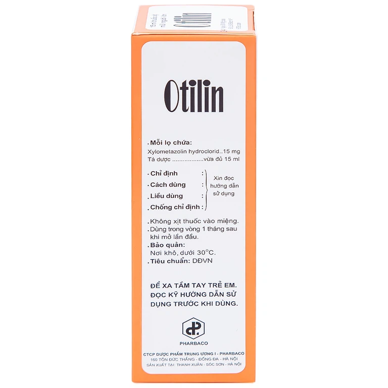Thuốc xịt mũi Otilin 0.1% Pharbaco giảm ngạt mũi, sung huyết trong viêm mũi (15ml)