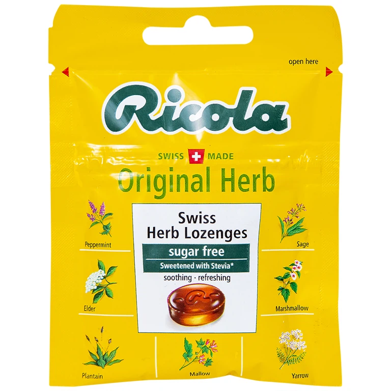 Kẹo ngậm không đường Ricola Original Herb giảm ho, thông cổ mát họng, giảm viêm họng (17.5g)