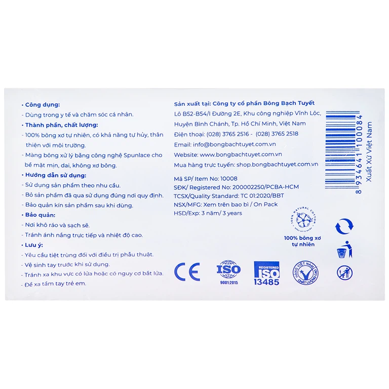 Bông cuộn thấm nước y tế Bông Bạch Tuyết dùng trong y tế và chăm sóc cá nhân (25g)