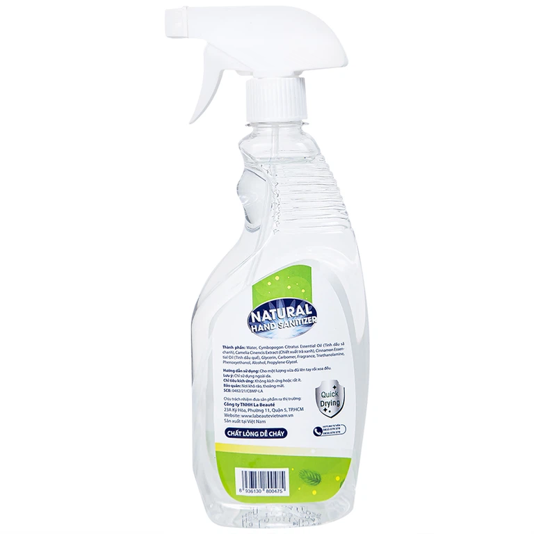 Dung dịch xịt khuẩn tay Natural Hand Sanitizer diệt khuẩn, khử mùi (500ml)