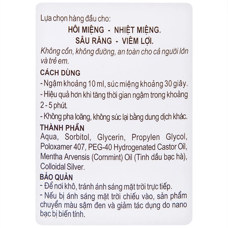 Nước súc miệng Valentine Thái Dương ngừa hôi miệng, nhiệt miệng, sâu răng, viêm lợi (500ml)