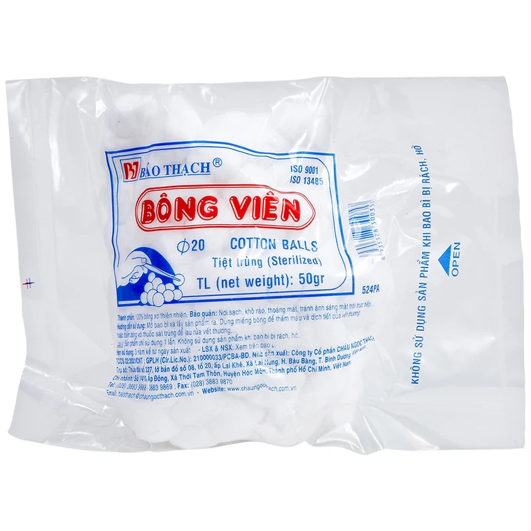 Bông gòn viên y tế thấm nước Bảo Thạch dùng để làm sạch vết thương, thấm máu và dịch tiết (50g) 