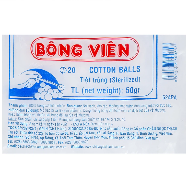 Bông gòn viên y tế thấm nước Bảo Thạch dùng để làm sạch vết thương, thấm máu và dịch tiết (50g) 