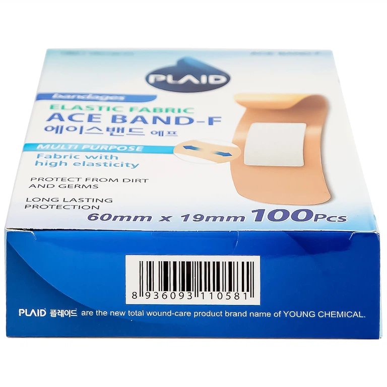 Băng keo cá nhân vải Elastic Fabric Ace Band-F 60mm x 19mm Young Chemical bảo vệ vết thương (100 miếng)